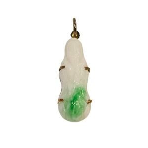 Vintage Hand-Carved Jade Pendant, "Moss on Snow" Color Pattern